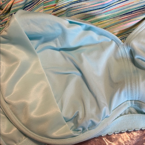 LANDS' END Striped Tankini Bathing Suit Top Cinched 14DD Aqua Adjustable Bra - Picture 7 of 8